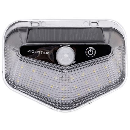 Aigostar - LED-Solarleuchte mit Sensor, LED 3,7 V, 6500 K, 500 mAh, IP65, schwarz