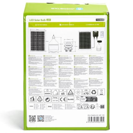 Aigostar - LED-Solarlampe mit Sensor LED/70 W/12 V 6000 mAh 6500 K IP65 Ø 12 cm + Fernbedienung