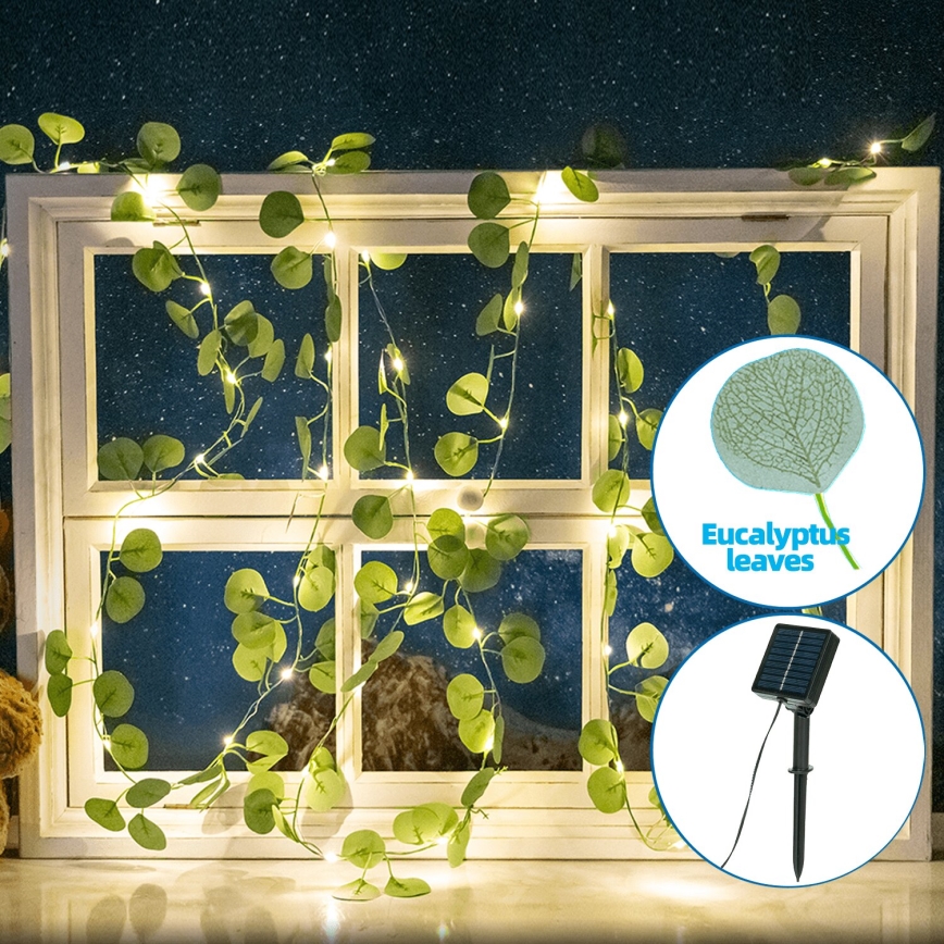 Aigostar - LED-Solarlichterkette 100xLED/12m IP65 300 mAh warmweiβ Eukalyptus