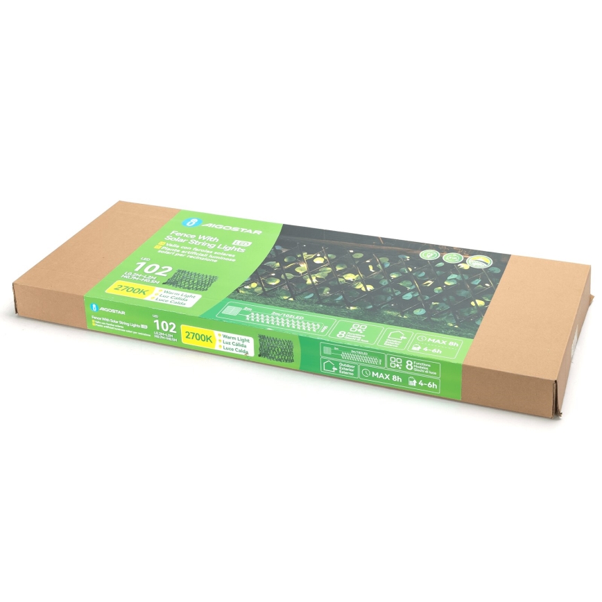 Aigostar - LED-Solarlichterkette 102xLED/2x0,7m IP65 300 mAh warmweiβ Eukalyptus