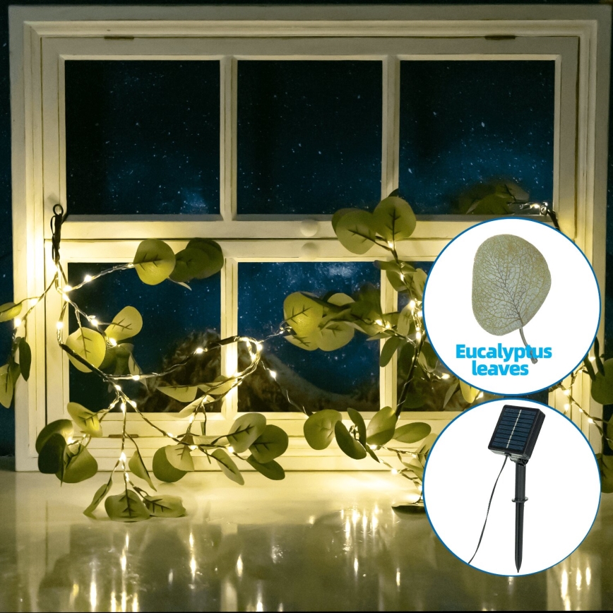 Aigostar - LED-Solarlichterkette 110xLED/4m IP65 300 mAh warmweiβ Eukalyptus