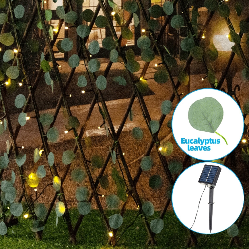 Aigostar - LED-Solarlichterkette 148xLED/2x1,2m IP65 300 mAh warmweiβ Eukalyptus