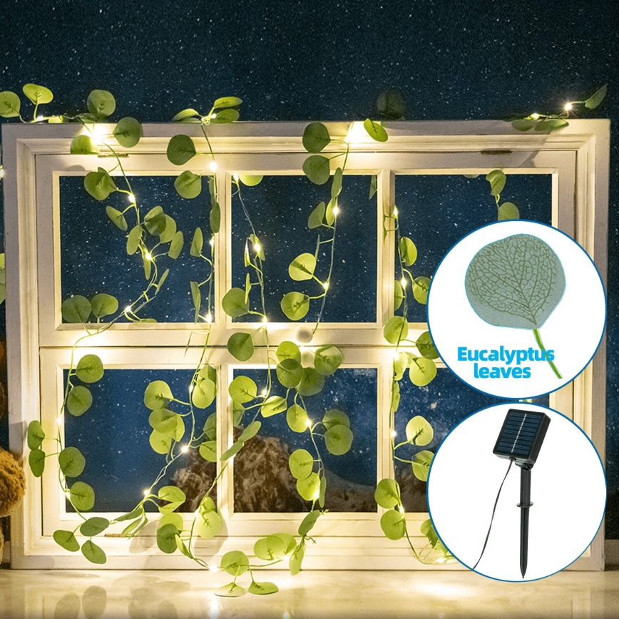 Aigostar - LED-Solarlichterkette 50xLED/7m IP65 300 mAh warmweiβ Eukalyptus