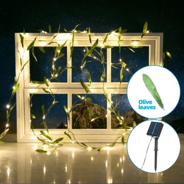 Aigostar - LED-Solarlichterkette 50xLED/7m IP65 300 mAh warmweiβ Olive