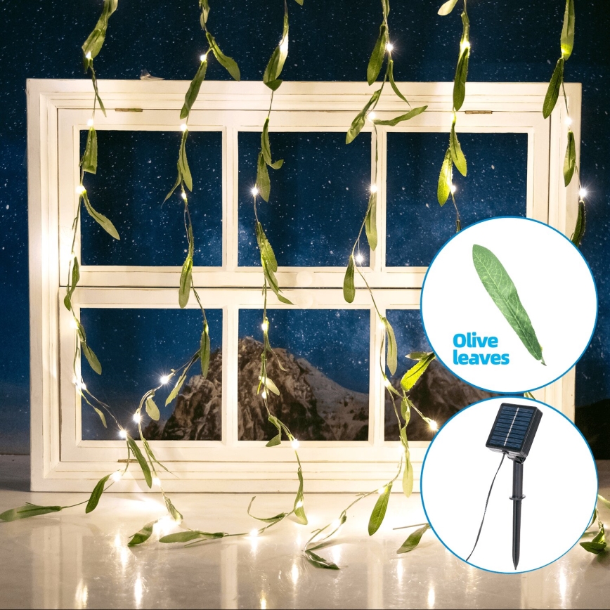 Aigostar - LED-Solarlichterkette 70xLED/4x1m IP65 300 mAh warmweiβ Olive