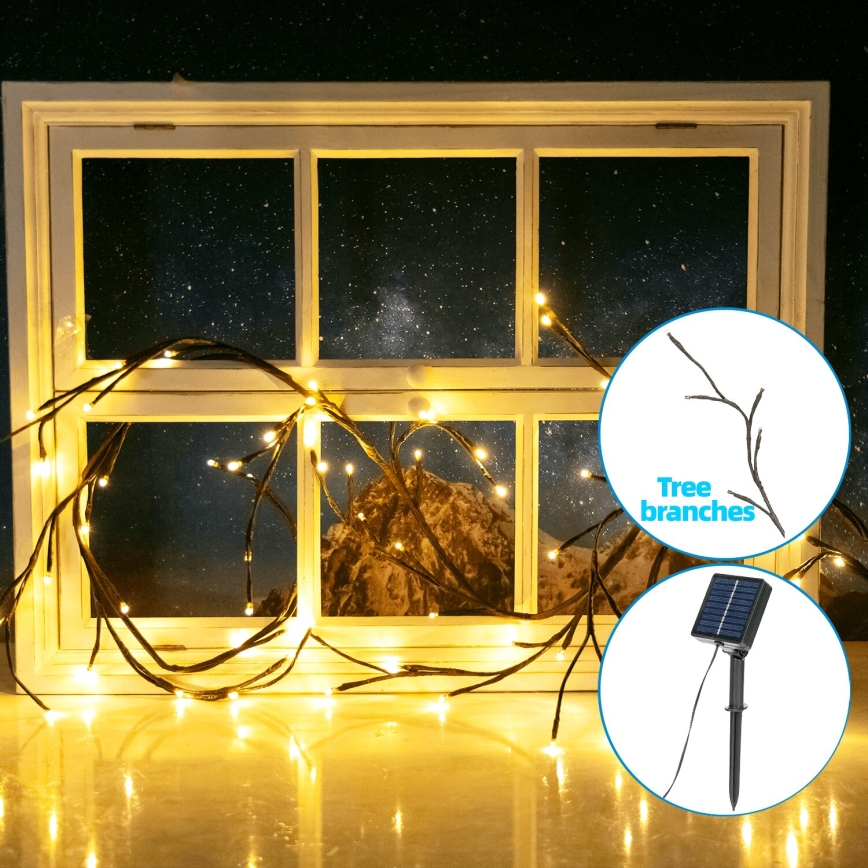 Aigostar - LED-Solarlichterkette 72xLED/4m IP65 300 mAh warmweiβ Baumäste