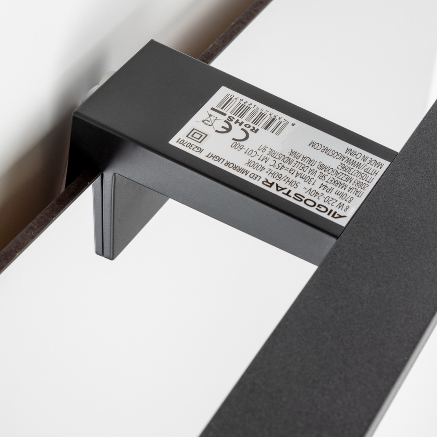 Aigostar - LED-Spiegelleuchte für Badezimmer, 8 W, 230 V, 4000 K, 40 cm, IP44, schwarz