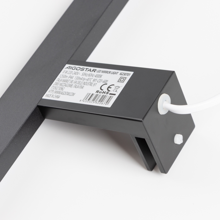 Aigostar - LED-Spiegelleuchte für Badezimmer, 8 W, 230 V, 4000 K, 40 cm, IP44, schwarz