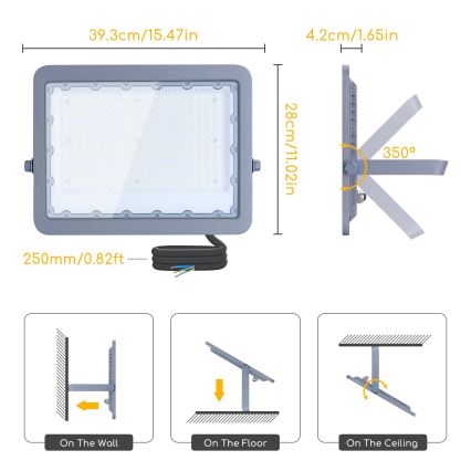 Aigostar - LED-Strahler LED/200W/230V grau 6500K IP65