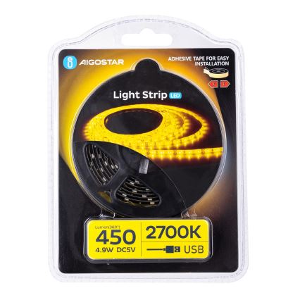 Aigostar - LED-Streifen 2m LED/4,9W/5V 2700K IP65 schwarz
