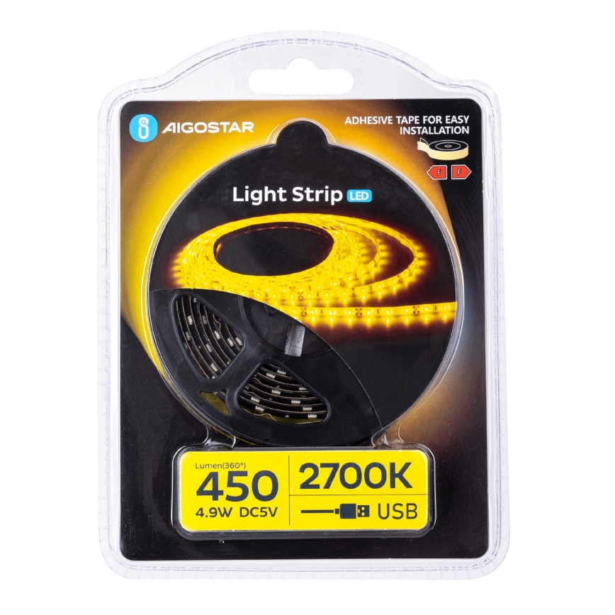 Aigostar - LED-Streifen 2m LED/4,9W/5V 2700K IP65 schwarz