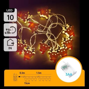 Aigostar - LED-Weihnachts-Lichterkette 10xLED/3xAA 1,5m warmweiß Rentier