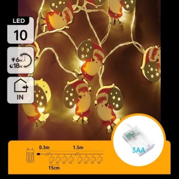 Aigostar - LED Weihnachts-Lichterkette 10xLED/3xAA 1,5m warmweiß Santa Claus