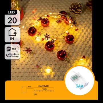 Aigostar - LED Weihnachts-Lichterkette 20xLED/3xAA 2 m warmweiß