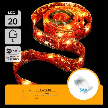 Aigostar - LED Weihnachts-Lichterkette 20xLED/3xAA 2 m warmweiß rot