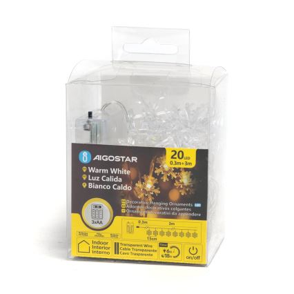 Aigostar - LED-Weihnachts-Lichterkette 20xLED/3xAA 3,3m Schneeflocken