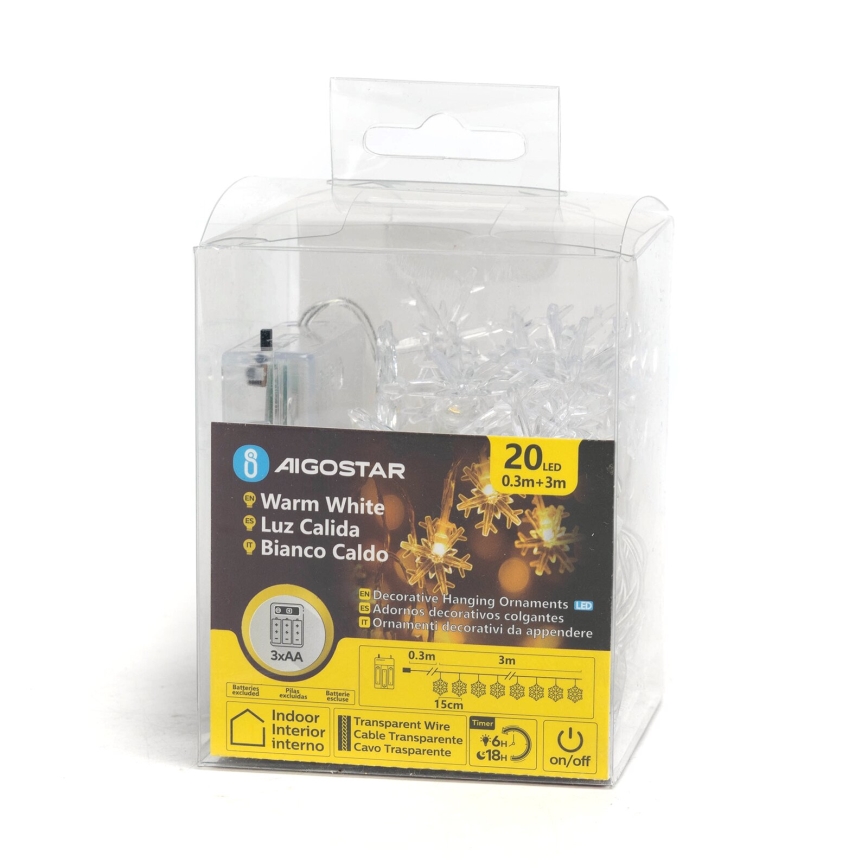 Aigostar - LED-Weihnachts-Lichterkette 20xLED/3xAA 3,3m Schneeflocken
