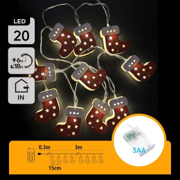 Aigostar - LED-Weihnachts-Lichterkette 20xLED/3xAA 3 m warmweiß Strümpfe