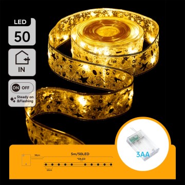 Aigostar - LED-Weihnachts-Lichterkette 50xLED/3xAA 5m warmweiß goldfarben