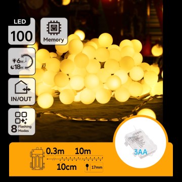 Aigostar - LED Weihnachts-Lichterkette für den Außenbereich 100xLED/3xAA/8 Funktionen 10,3 m IP44 warmweiß