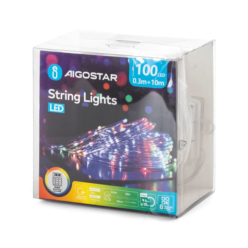 Aigostar - LED-Außen-Weihnachtslichterkette 100xLED/8 Funktionen 3xAA 10,3 m IP44 mehrfarbig