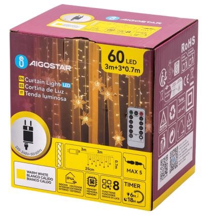 Aigostar - LED-Außen-Lichterkette 120xLED/8 Funktionen 3x0,7m IP44 warmweiß + Fernbedienung