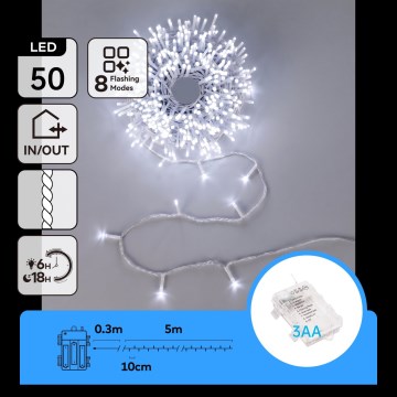 Aigostar - LED Weihnachts-Lichterkette für den Außenbereich, 50 LEDs, 5,3 m, IP44, kaltweiß