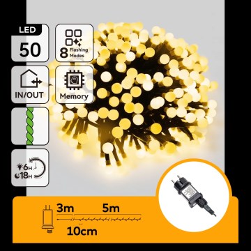 Aigostar - LED-Weihnachts-Lichterkette für den Außenbereich, 50 LEDs, 8 Funktionen, 8 m, IP44, warmweiß