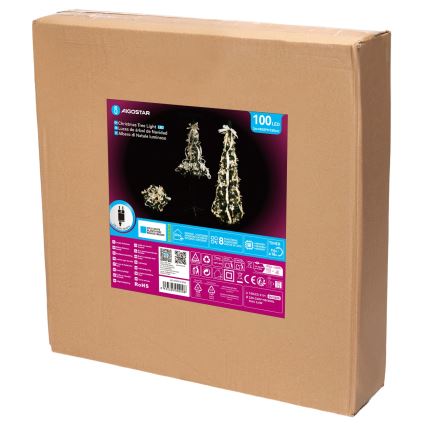 Aigostar - LED-Außen-Weihnachtsbaum 100 LEDs, 1,5 m, IP44, weiß/gold, kaltweiß
