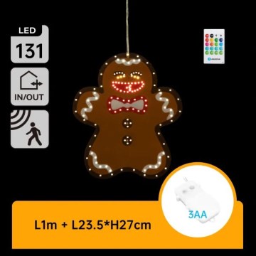 Aigostar - LED-Weihnachtsdekoration 131xLED/3xAA IP44 + Fernbedienung Lebkuchenfigur 27 cm