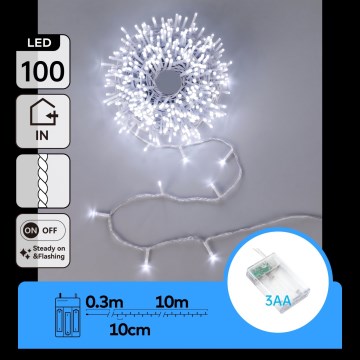 Aigostar - LED-Weihnachtskette 100xLED/3xAA 10,3m kaltweiß