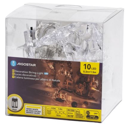 Aigostar - LED-Weihnachtskette 10xLED/3xAA 1,5 m warmweiß, mit Hirschmotiven