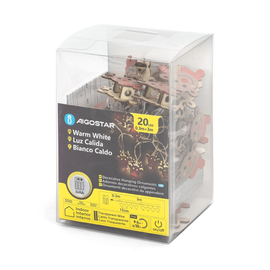 Aigostar - LED Weihnachtskette 20xLED/3xAA 3m warmweiß Rentier
