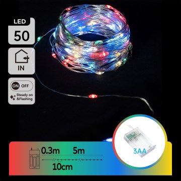 Aigostar - LED-Weihnachtskette 50xLED/3xAA 5,3m mehrfarbig