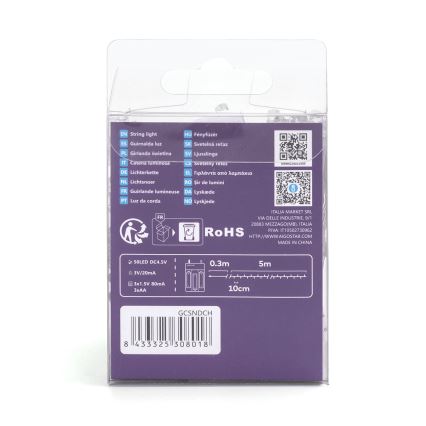 Aigostar - LED-Weihnachtskette 50xLED/3xAA 5,3m mehrfarbig