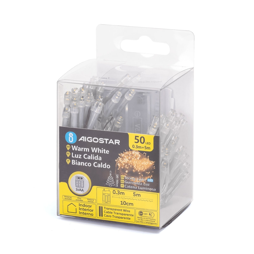 Aigostar - LED Weihnachtskette 50xLED/3xAA 5,3m warmweiß
