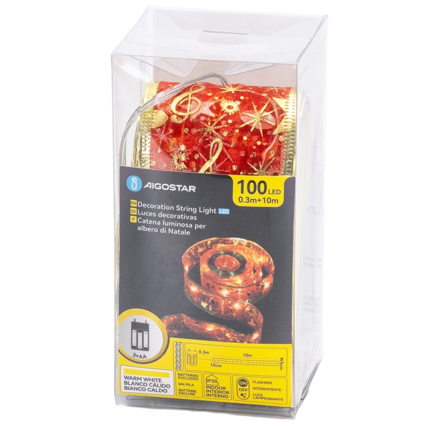 Aigostar - LED-Lichterkette 100xLED/3xAA 10 m warmweiß/rot