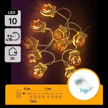 Aigostar - LED Weihnachtslichterkette 10xLED/3xAA 1,5m warmweiß Handschuh