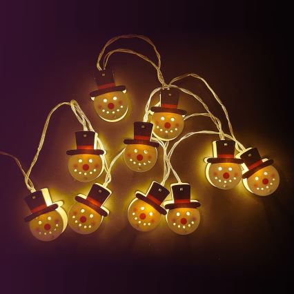 Aigostar - LED-Weihnachtslichterkette 10xLED/3xAA 1,5m warmweiß Schneemann