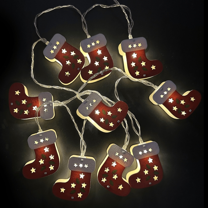 Aigostar - LED-Weihnachtslichterkette 10xLED/3xAA 1,5m warmweiß Strümpfe