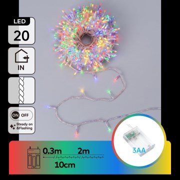 Aigostar - LED-Weihnachtslichterkette 20xLED/3xAA 2,3 m mehrfarbig