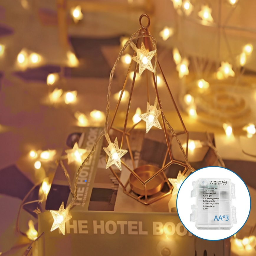 Aigostar - LED-Weihnachtslichterkette 20xLED/3xAA 3,3m Sterne