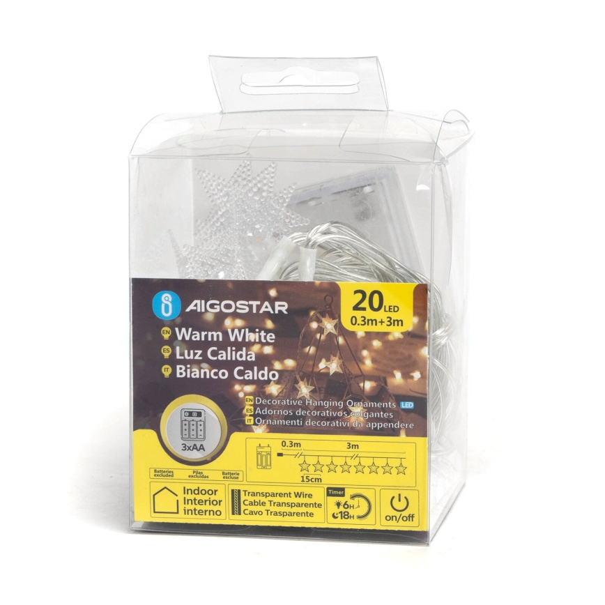 Aigostar - LED-Weihnachtslichterkette 20xLED/3xAA 3,3m Sterne