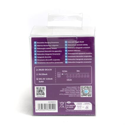 Aigostar - LED-Weihnachtslichterkette 20xLED/3xAA 3,3m Sterne
