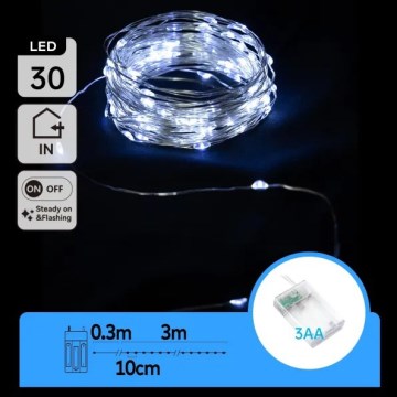 Aigostar - LED-Weihnachtslichterkette 30xLED/3xAA 3,3 m kaltweiß