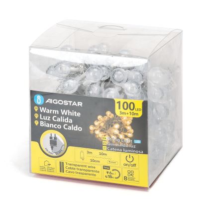 Aigostar - LED-Weihnachtslichterkette für den Außenbereich 100xLED/8 Funktionen 13m IP44 warmweiß