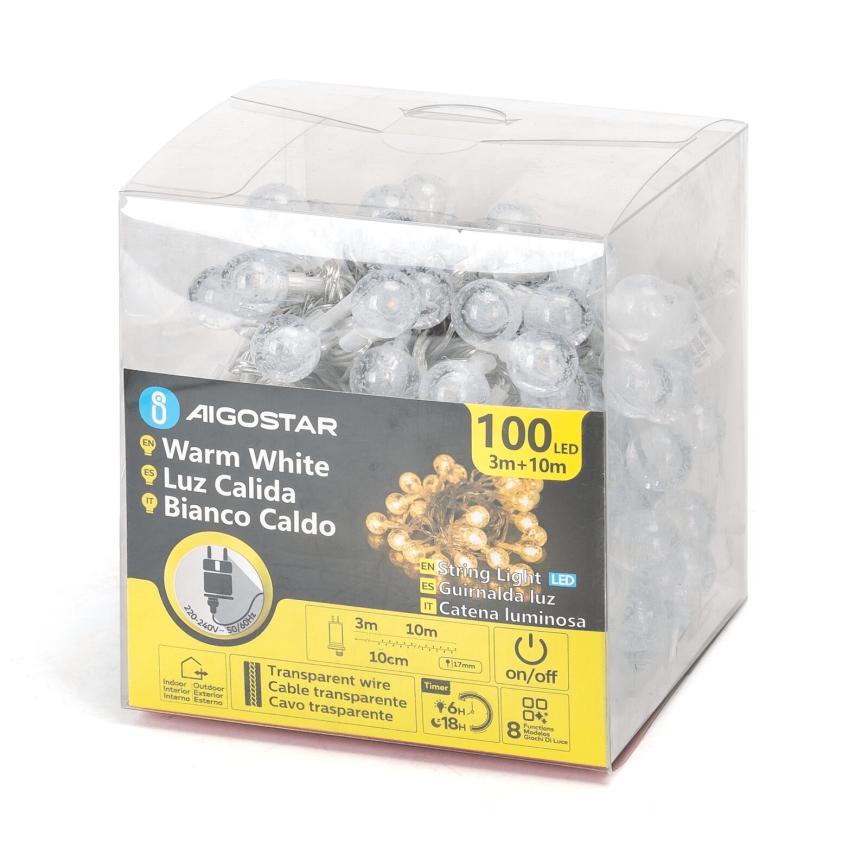 Aigostar - LED-Weihnachtslichterkette für den Außenbereich 100xLED/8 Funktionen 13m IP44 warmweiß