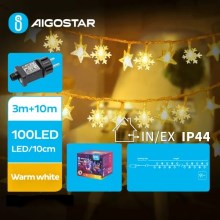 Aigostar - LED-Weihnachtslichterkette für den Außenbereich 100xLED/8 Funktionen 13m IP44 warmweiβ