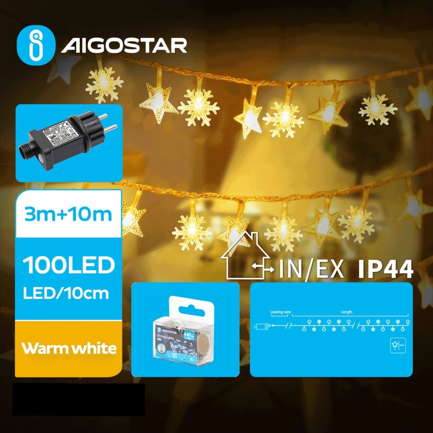Aigostar - LED-Weihnachtslichterkette für den Außenbereich 100xLED/8 Funktionen 13m IP44 warmweiβ