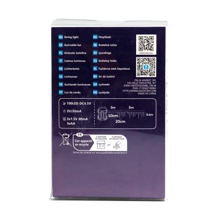 Aigostar - LED-Außen-Weihnachtslichterkette, 100xLED / 8 Funktionen, 3xAA, 8x0,6 m, IP44, warmweiß